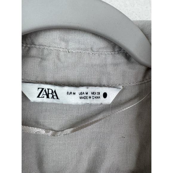 ZARA 100% Linen Button Up Shirt Womens M Oversized Relaxed Neutral Beach Resort - Picture 4 of 7